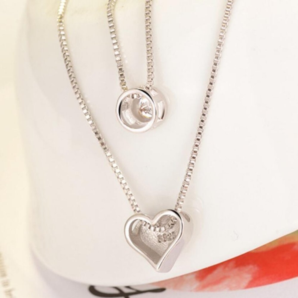 *NEW 925 Sterling Silver Diamond Heart Necklace B - Picture 5 of 8